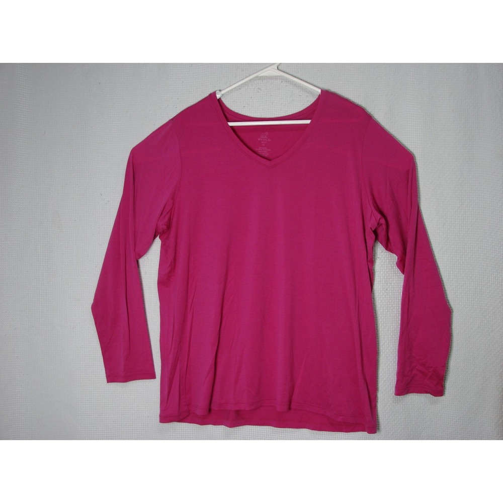 Woolx Millie V-Neck Top Merino Wool Blend Size 1X Pink Long Sleeve Tee T-Shirt